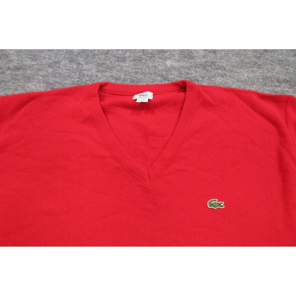 Vintage Lacoste Sweater Mens 2XL Acrylic Knit  Red V Neck Classic‎ Logo - Picture 2 of 7